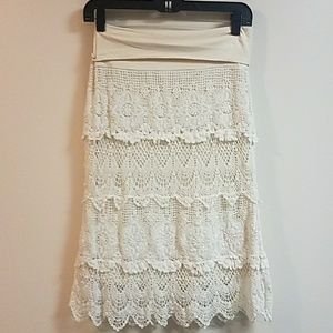 Cream knitted mid skirt